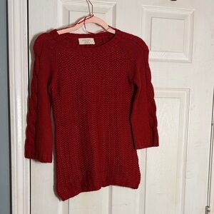 Zara Red Cable-Detail Crewneck Sweater